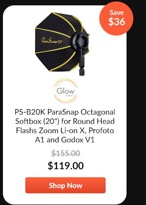 Glow PS-B20K ParaSnap Octagonal Softbox (20inches) for Round Head Flashs Zoom Li-on X, Profoto A1 and Godox V1