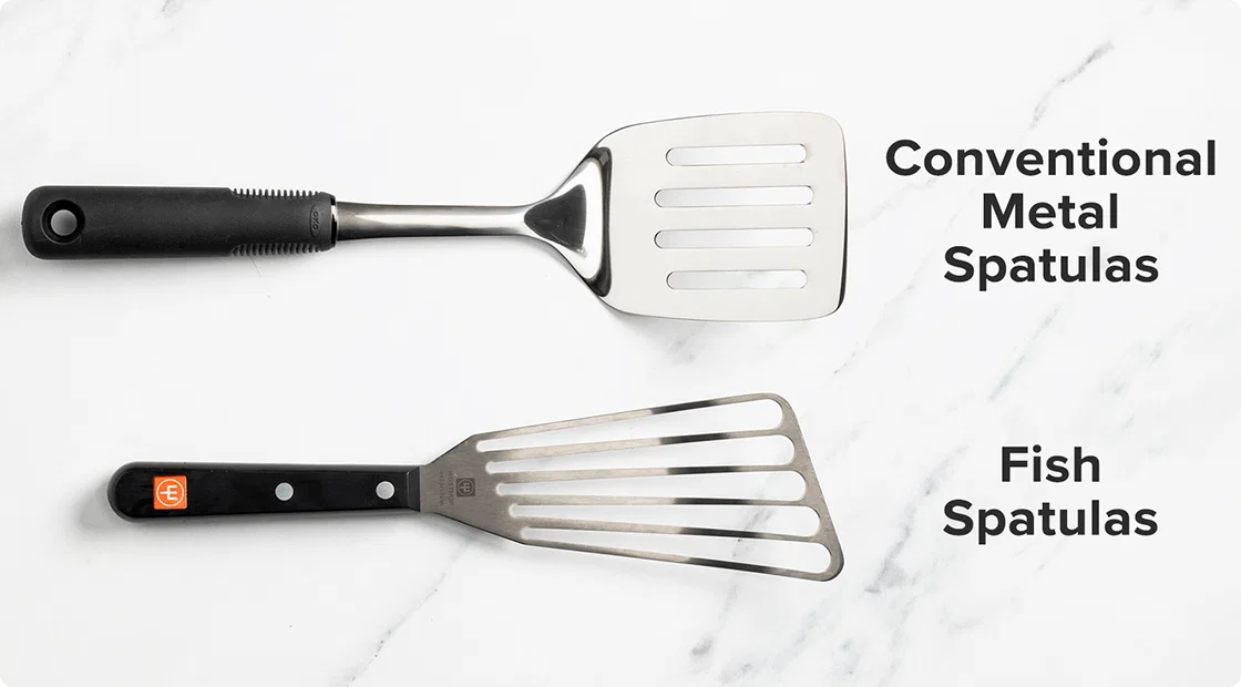 Comparing conventional metal spatulas and fish spatulas.
