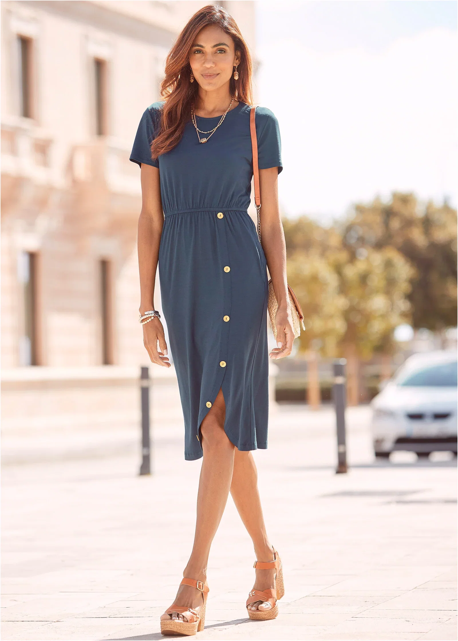 Image of Button Detail Midi Dress - Blue