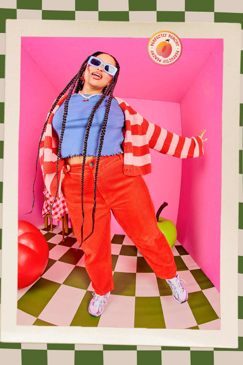 Robyn - V-Neck Cotton Cardigan in Pink & Red Stripe