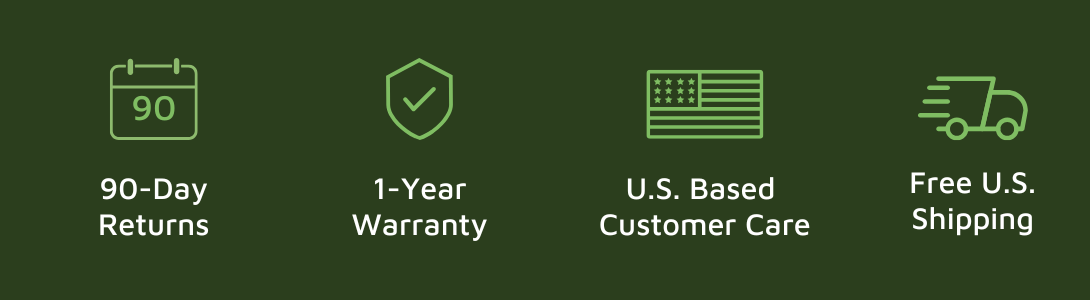 Enjoy 90 day returns, 1-year warranty, US Based Customer Care, & Free U.S. Shipping.