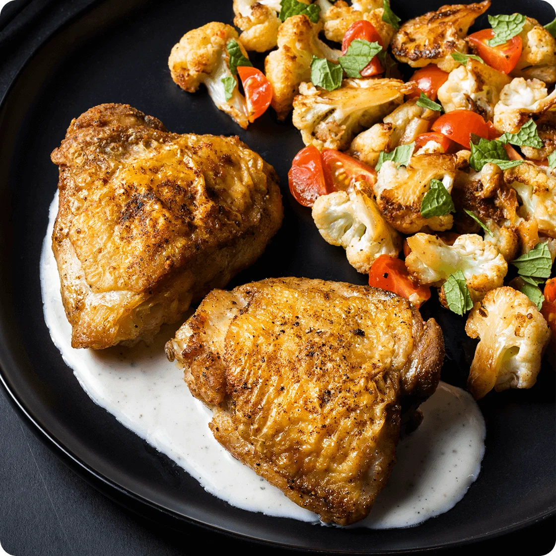 Coriander Chicken Thighs with Cauliflower and Herbed Yogurt