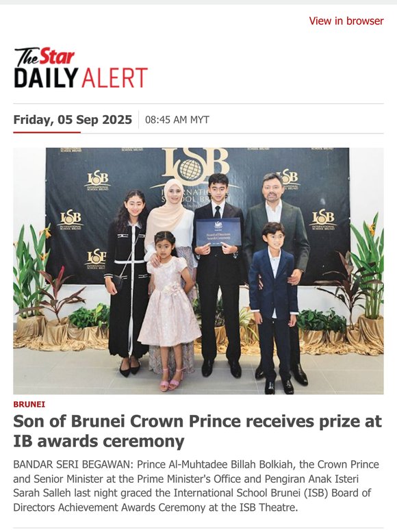 The Star: Son of Brunei Crown Prince receives prize at IB awards ...