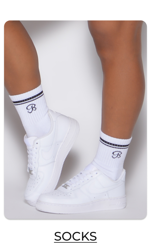 image of model wearing Crew Socks with text
