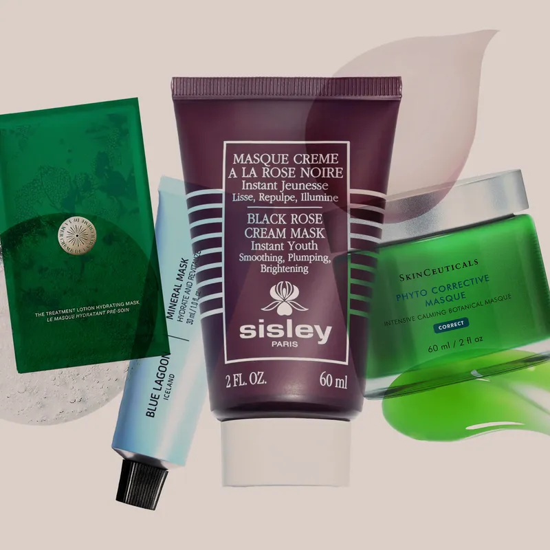 Image contains a collage of face masks for mature skin