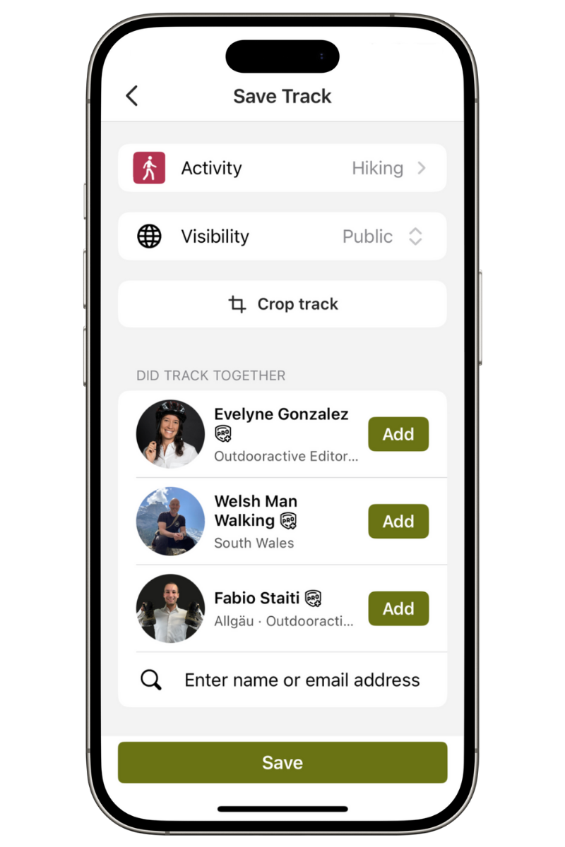 Save new track mobile app screen
