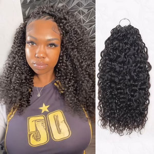 Image of QVR Twist Curly Crochet Hair Natural Black Machine Made Feather Human Hair Extension