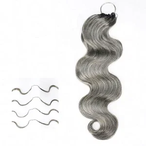 Image of QVR Salt Pepper Crochet Hair Body Wave Machine Made Feather Human Hair Extension