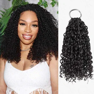 Image of QVR Ramen Curl Crochet Hair Natural Black Machine Made Feather Crochet Human Hair Extension
