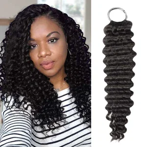 Image of QVR Deep Wave Crochet Hair Natural Black Machine Made Feather Human Hair Extension