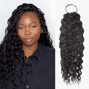 Image of QVR Water Wave Crochet Hair Natural Black Machine Made Feather Human Hair Extension