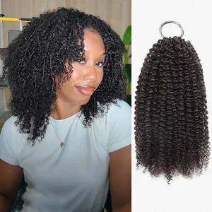 Image of QVR Afro Kinky Curly Crochet Hair Machine Made Natural Black Feather Human Hair Extension