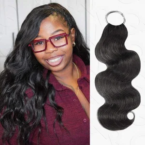 Image of QVR Body Wave Crochet Hair Natural Black Machine Made Feather Human Hair Extension