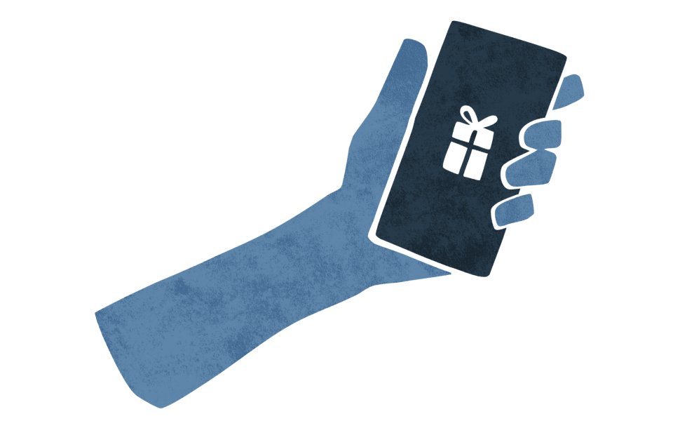 Illustrated image of hand holding phone