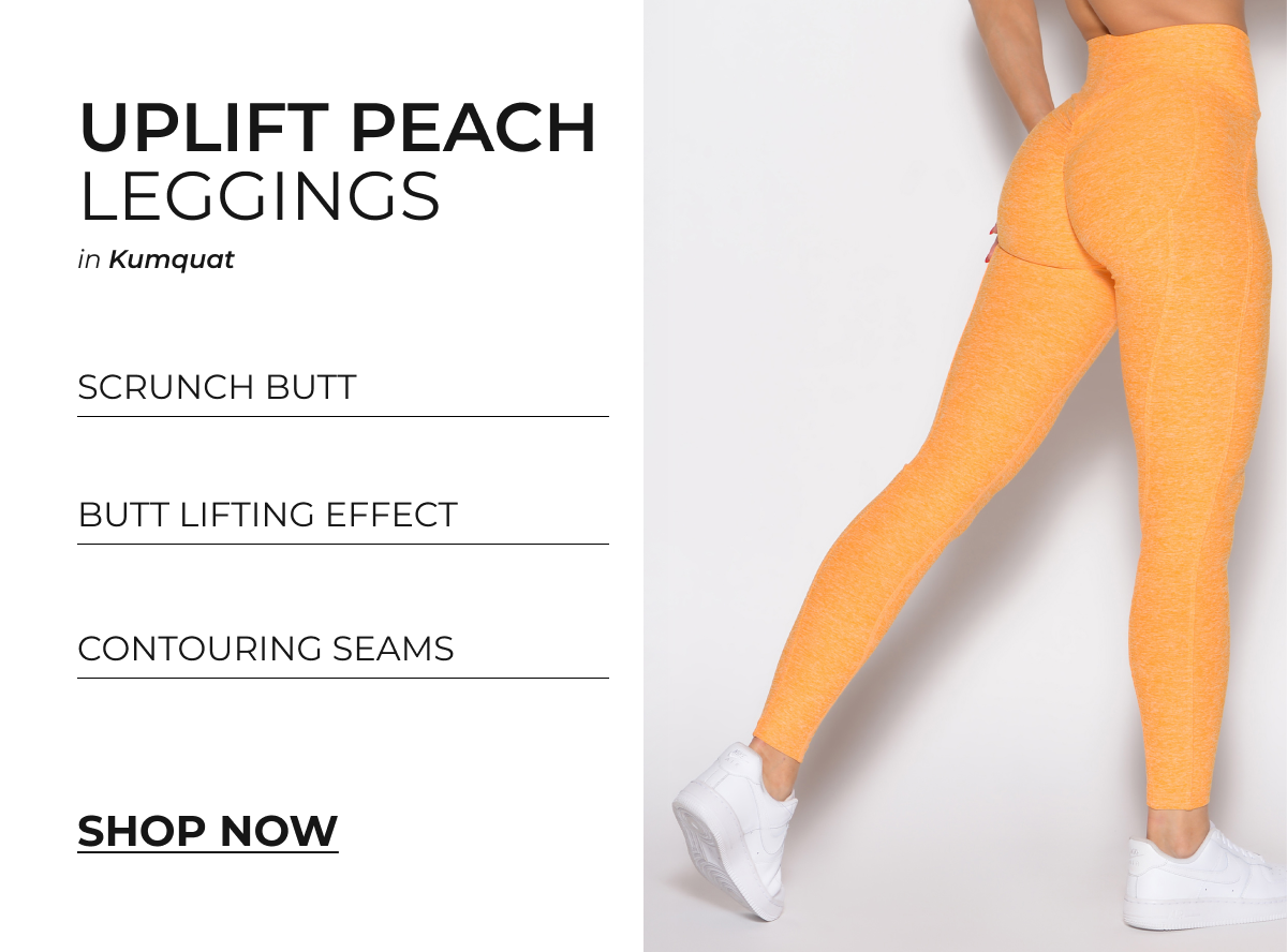 image of Uplift Peach Leggings in Kumquat with product callout text