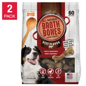 Nylabone Broth Bones Natural Edible Dog Chews, 60-Count, 2-Pack