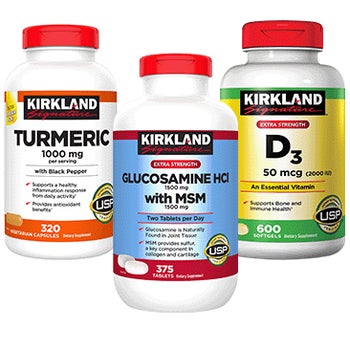Kirkland Signature Turmeric 1,000 mg, Glucosamine with MSM or Extra Strength Vitamin D3