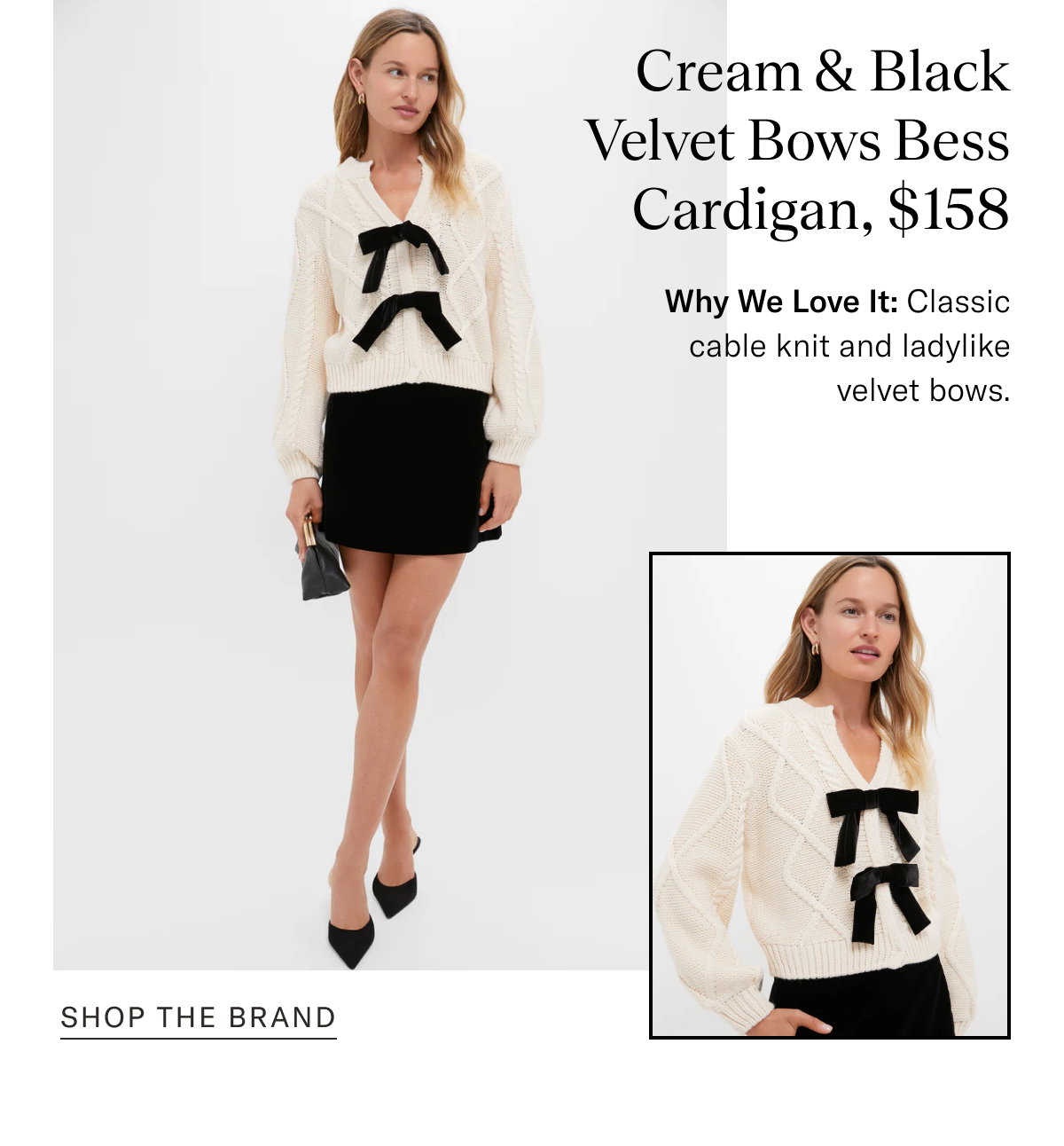 Cream and Black Velvet Bows Bess Cardigan
