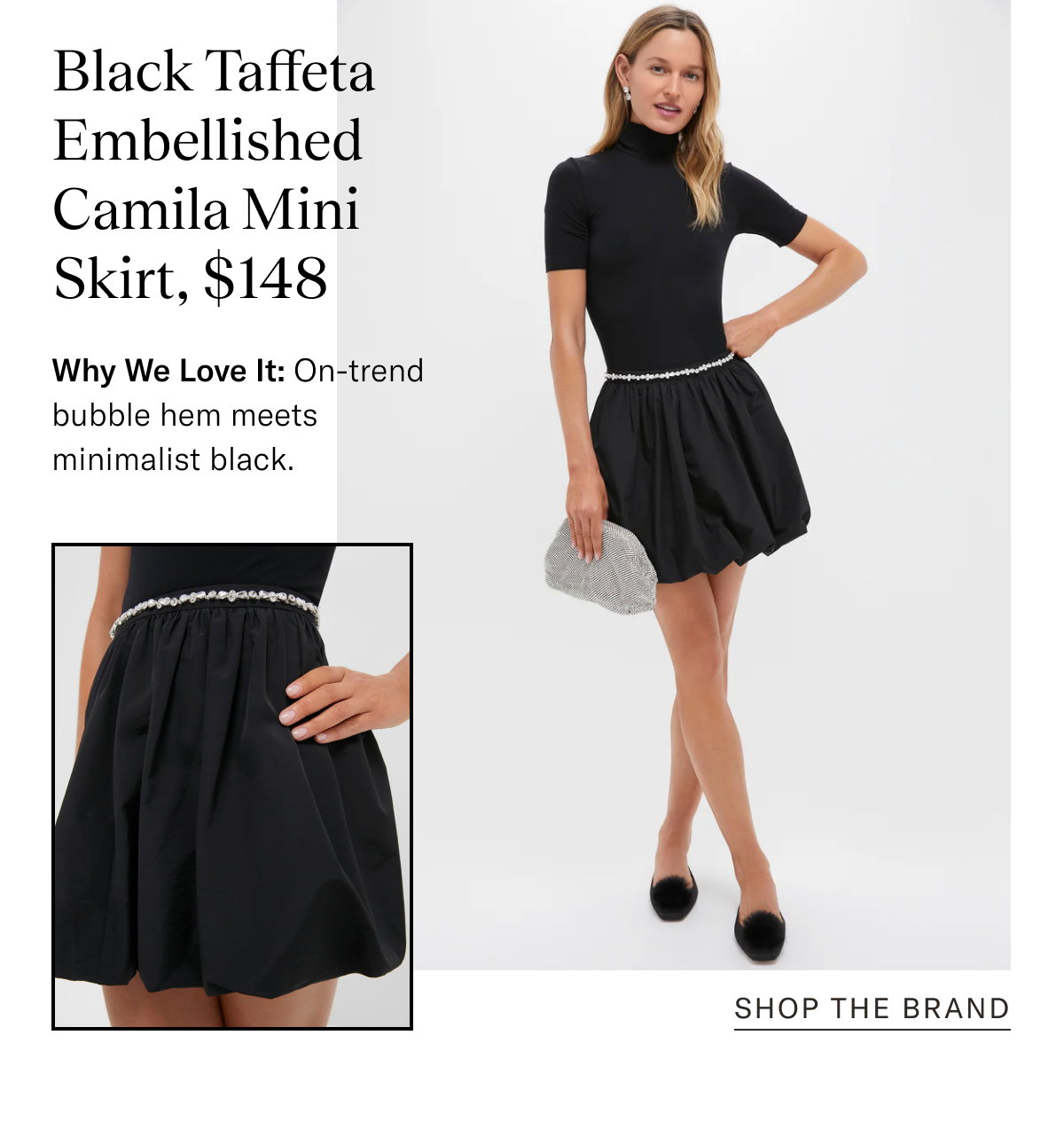 Black Taffeta Embellished Camila Mini Skirt