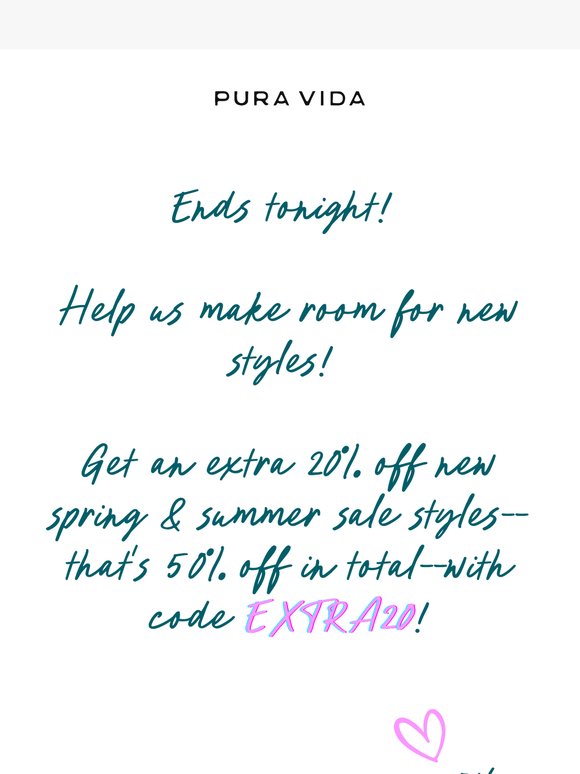 ⏰ Up to 50% off sale styles ends tonight!