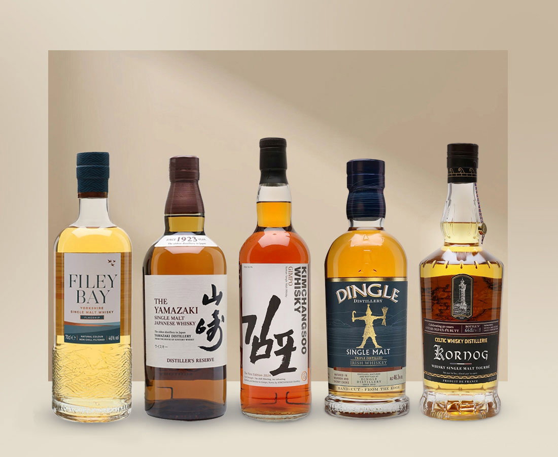 Filey Bay Flagship, Yamazaki Distiller's Reserve, Kimchangsoo Whisky Gimpo Korean Single Malt, Dingle Single Malt Whiskey, Kornog 2016