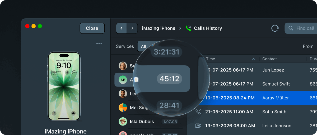 iMazing screenshot - Call Duration counters highlight