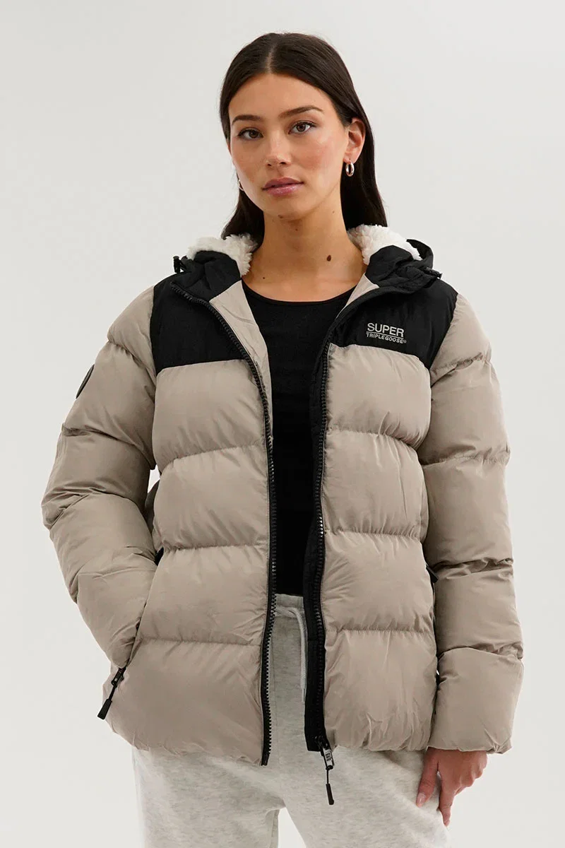 Image of Super Triple Goose Colour Block Bomber Jacket - Beige