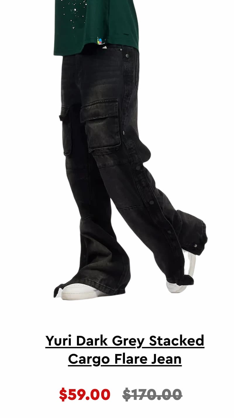 Yuri Dark Grey Stacked Cargo Flare Jean