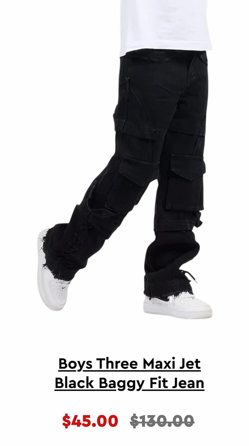 Boys Three Maxi Jet Black Baggy Fit Jean