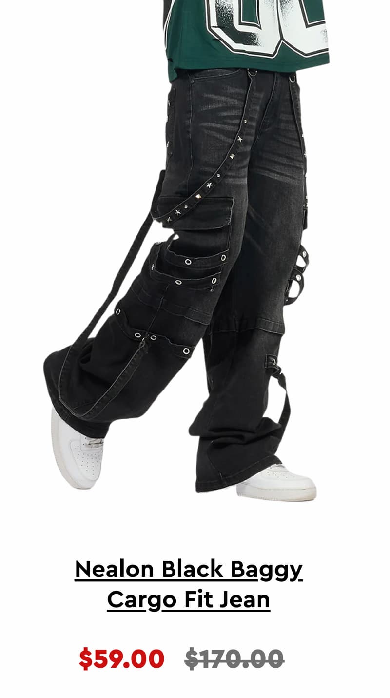 Nealon Black Baggy Cargo Fit Jean