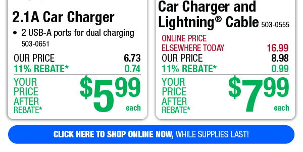 3.4-Amp USB Car Charger and Lightning® Cable - ONLY $7.99 After Rebate*!