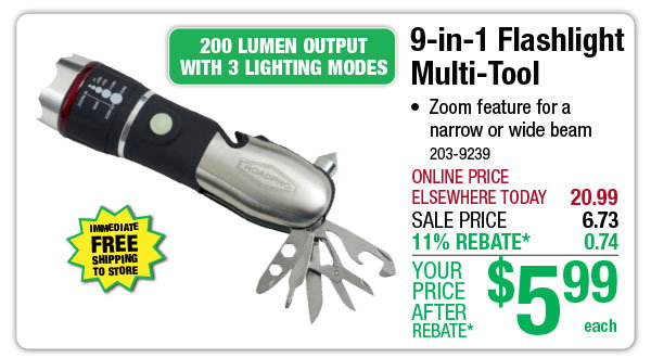 9-in-1 Flashlight Multi-Tool - ONLY $5.99 After Rebate*!