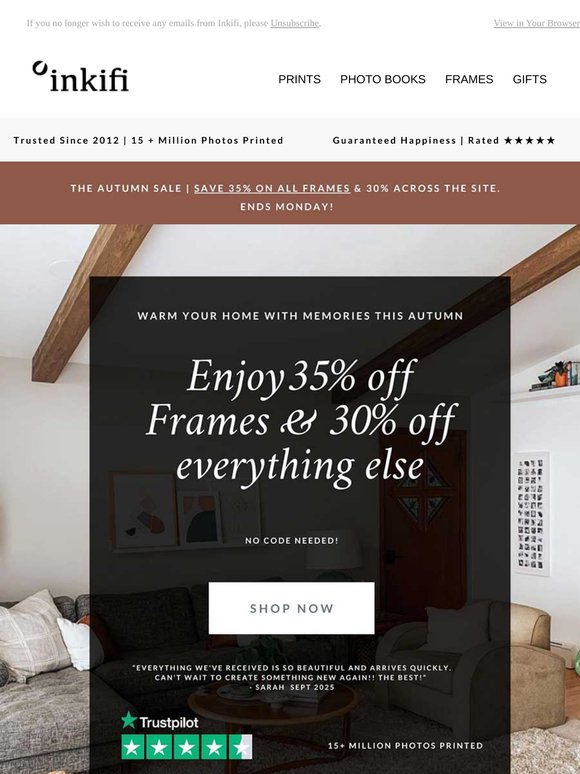 Inkifi: 🍂 Inside: 35% Off Frames Until Monday | Milled