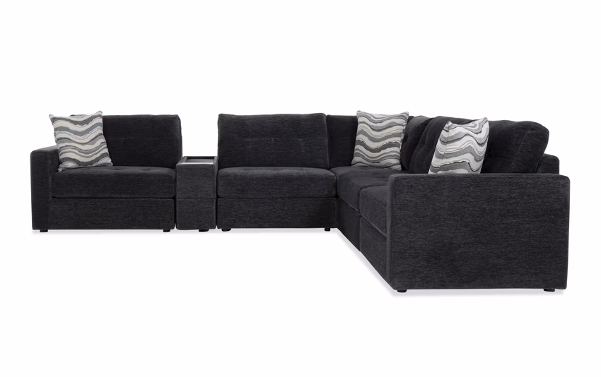 Modular Bob™ Charcoal 144'' 6 Piece Modular Sectional 1 Left Arm Facing Chair, 2 Armless Chairs, 1 Corner, 1 Console, 1 Right arm Facing Chair