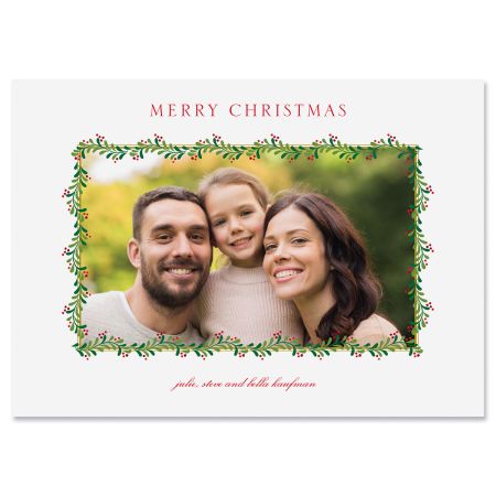Shop Green Swag With Red Berries Digital Photo Card at Fine Stationery 
