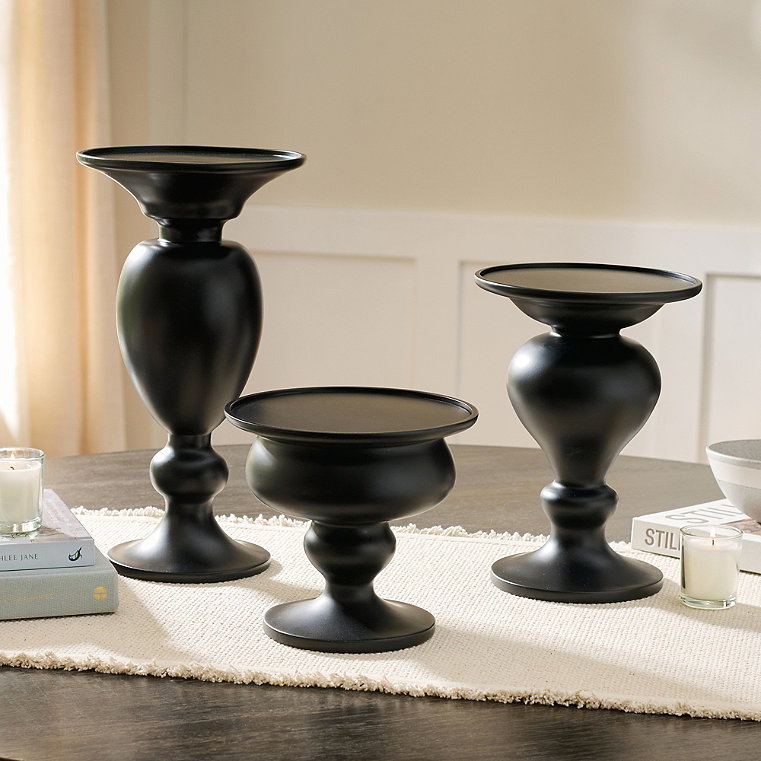 Curved Black Pedestal Stands, Set of Three