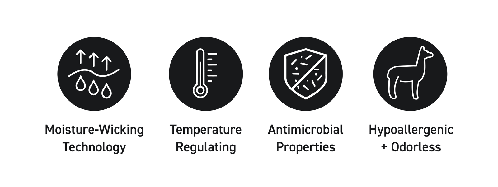 Moisture Wicking Temperature  Antimicrobial Properties   Hypoallergenic + Odorless
