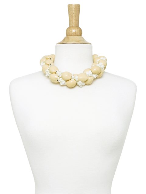 White Painted Braided Kukui Choker with Pikake flower