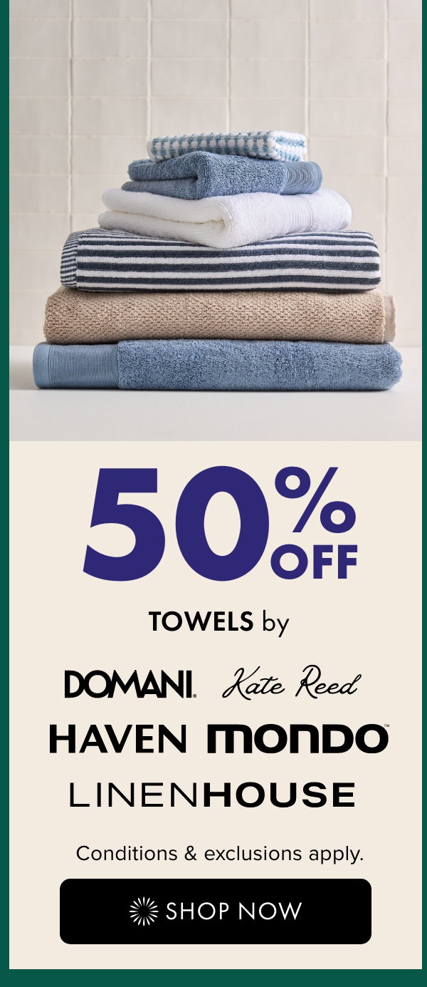 50% OFF selected Towels
