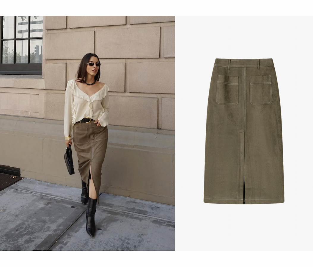 Debbie Suede Pencil Skirt - Kahki Green