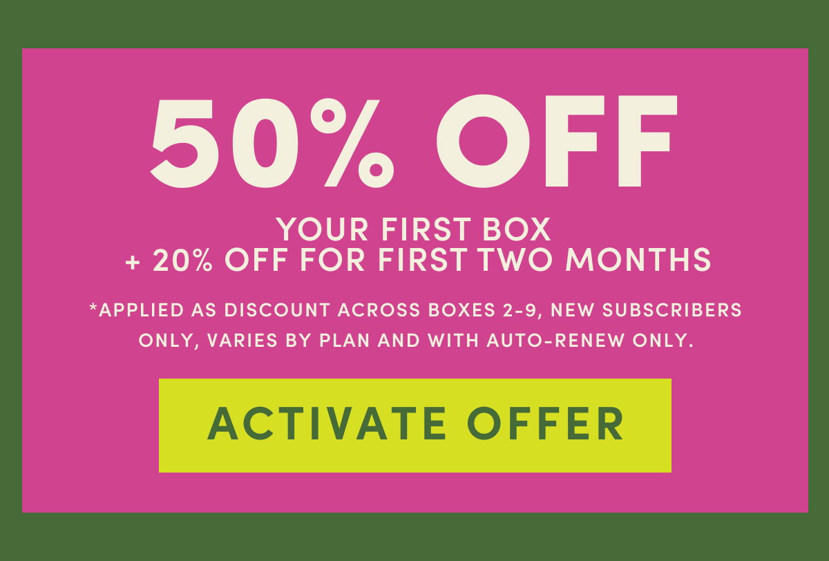50% off. First box ships free .