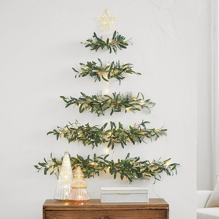 Pre-lit Wall Hanging Olive Leaf Tree