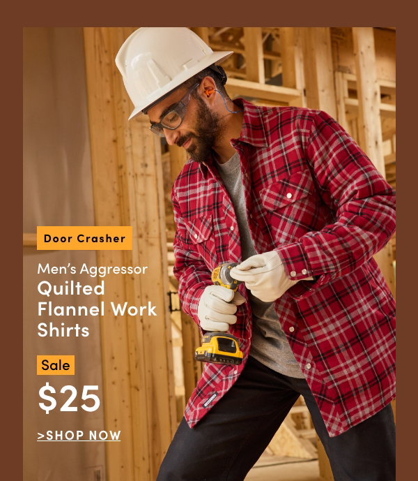 Door Crasher Men's Aggressor Quilted Flannel Work Shirts Sale $25