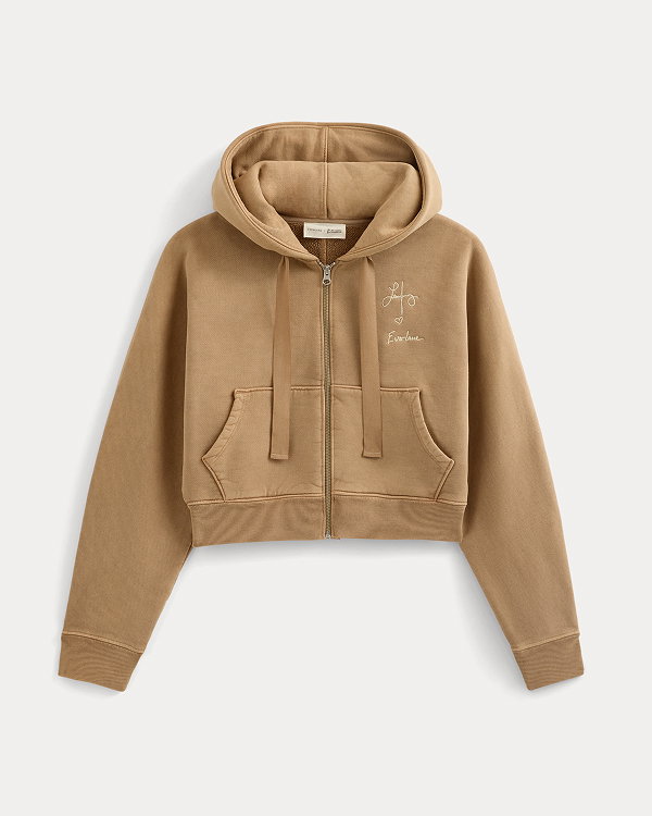 Image | Everlane x The Laufey Foundation Cropped Full-Zip Hoodie | Weathered Clay