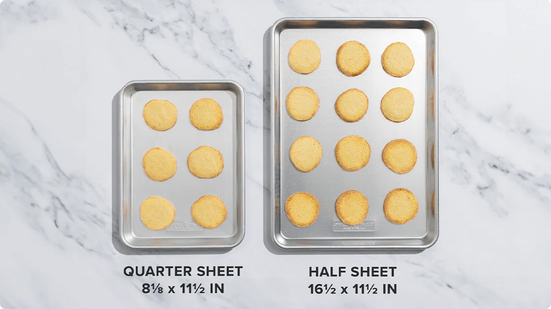Cooking surface dimensions of quarter and half sheet pans
