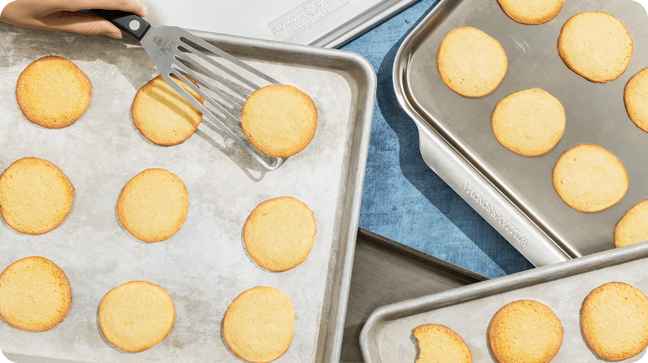 Baked cookies on rimmed baking sheets