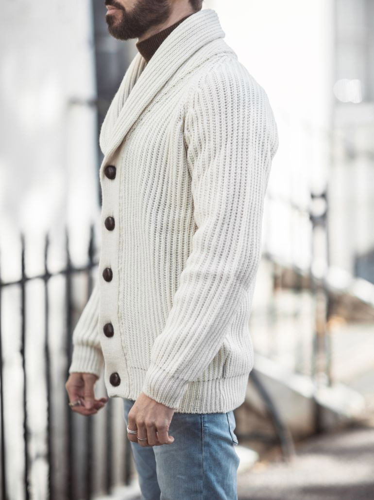 Wilkinson Cardigan by Peregrine in cream/ecru close up on label