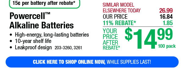 Powercell™ Alkaline Batteries - FREE Shipping To Store!