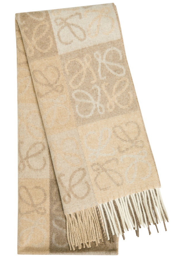 LOEWE Anagram-intarsia wool and cashmere-blend scarf