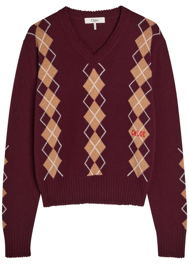 CHLOE Argyle-intarsia wool and cashmere-blend jumper